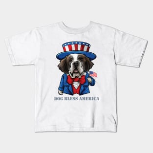 St Bernard Dog Bless America Kids T-Shirt